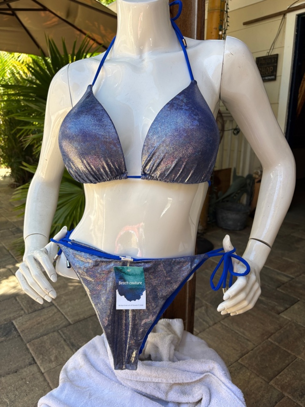 Peach Couture Women’s Shimmering Blue Tie-Side Triangle Bikini